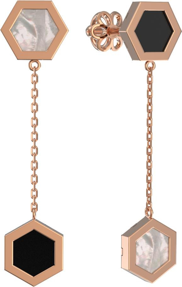 Серьги из золота c ониксом и перламутром