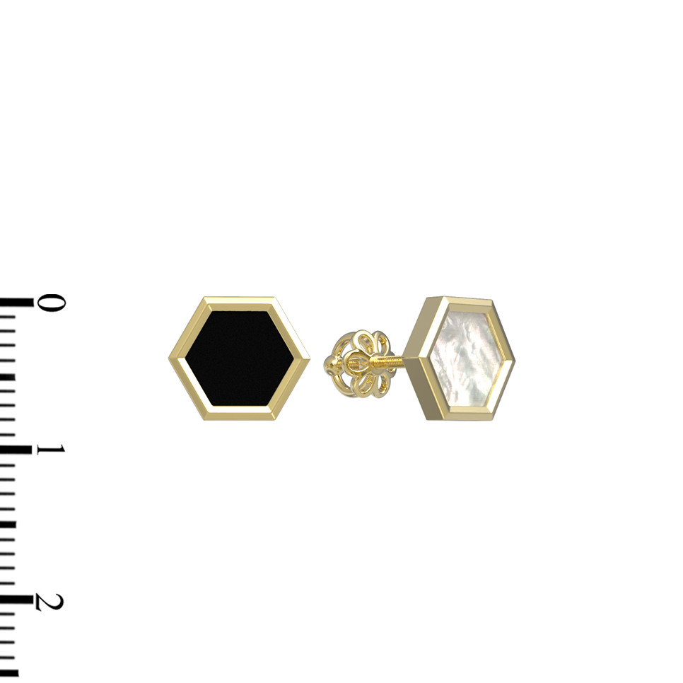 Серьги из лимонного золота c ониксом и перламутром