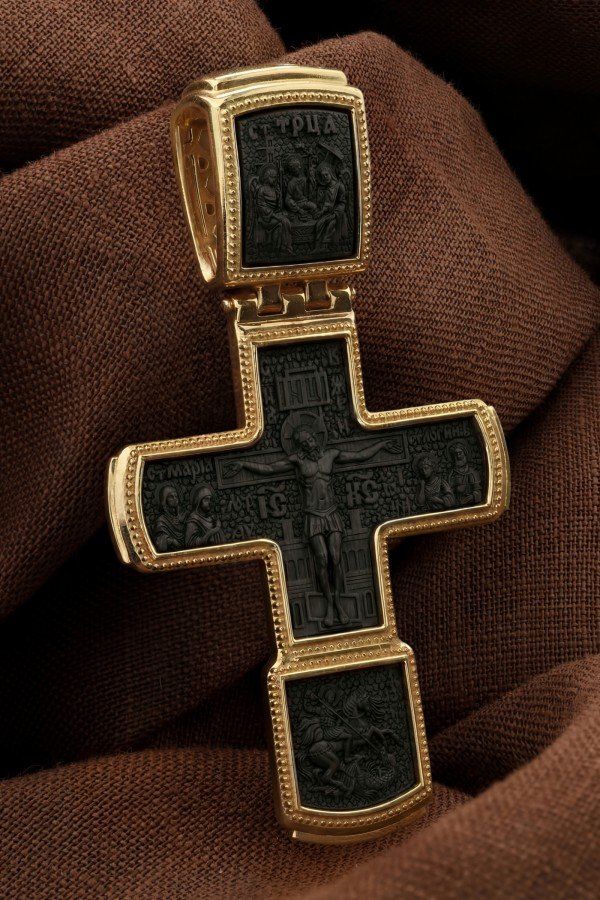 Крест из лимонного золота c эбеновым деревом