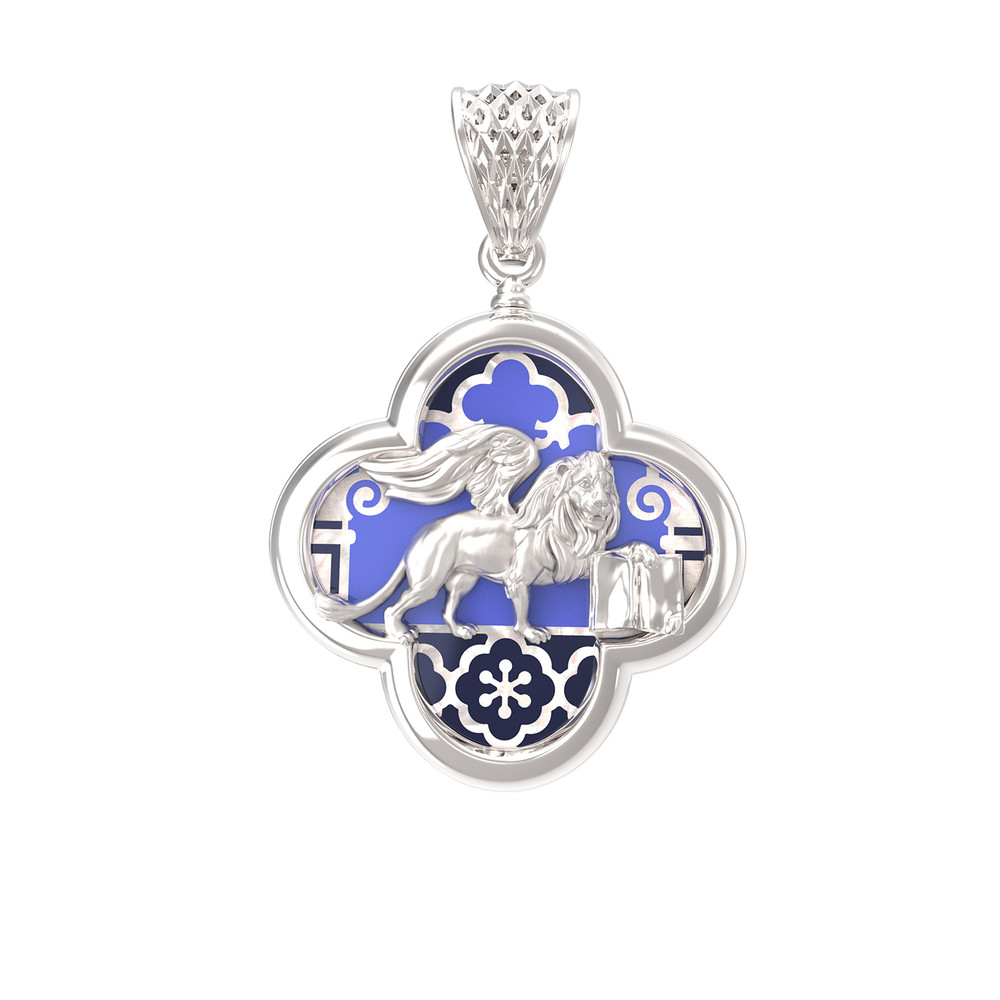 Подвеска из белого золота c эмаль и перламутром