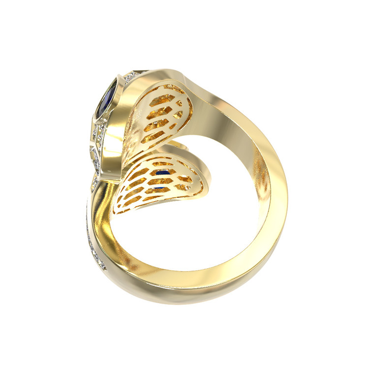 Кольцо из лимонного золота c бриллиантами, сапфиром и малахитом