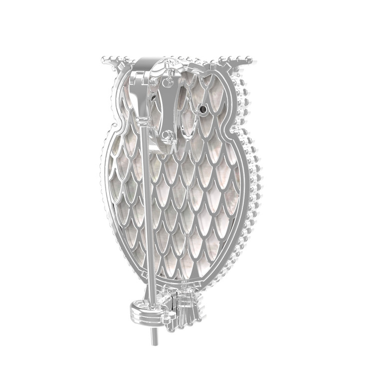 Брошь из белого золота c эмаль , ониксом и перламутром