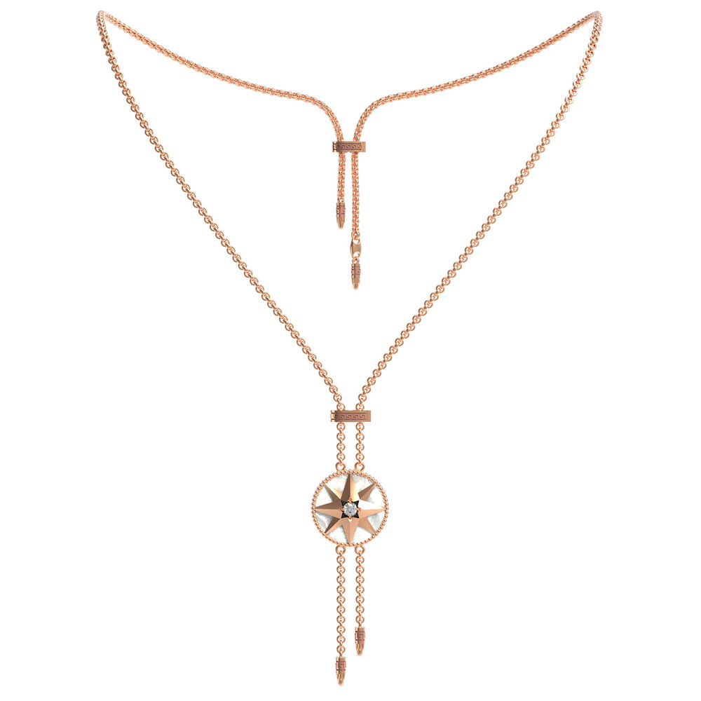 Колье из золота c фианитом, лазуритом и перламутром