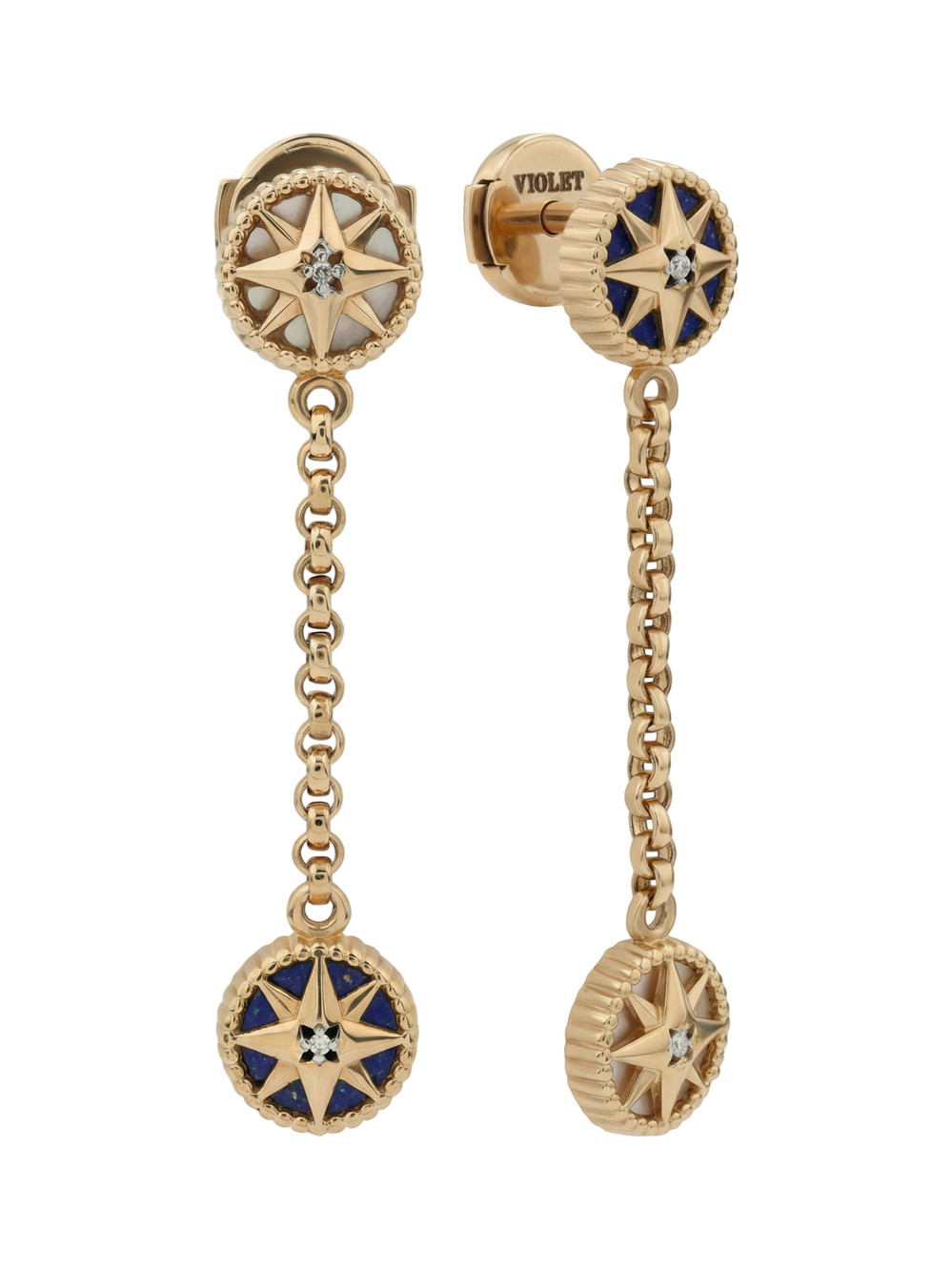 Серьги из золота c бриллиантами, лазуритом и перламутром