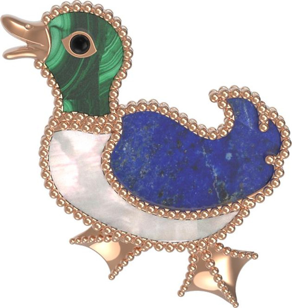 Брошь из золота c эмаль , лазуритом, малахитом и перламутром