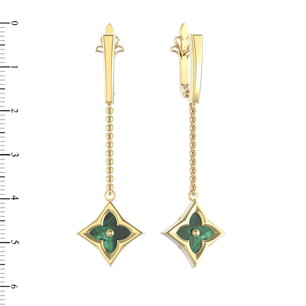 Серьги из лимонного золота c малахитом