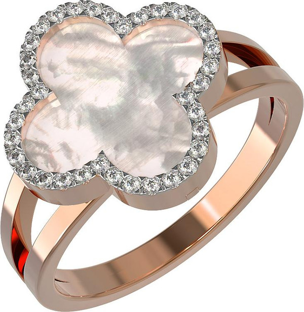 Кольцо из золота c бриллиантами и перламутром