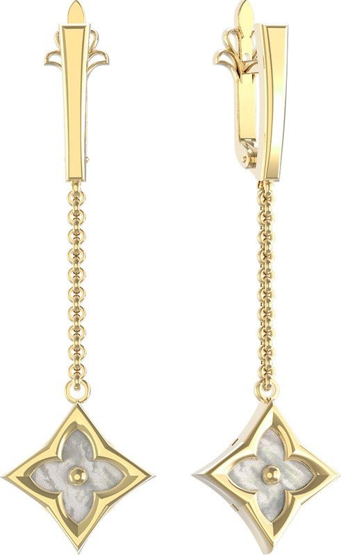 Серьги из лимонного золота 585 пробы c перламутром