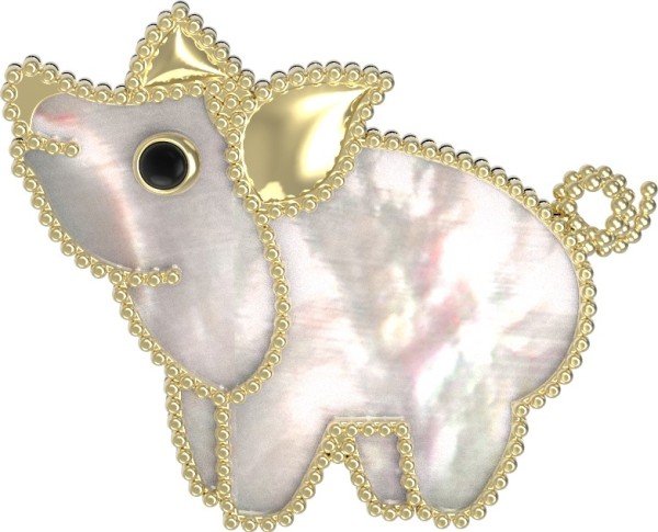 Брошь из лимонного золота c эмалью и перламутром