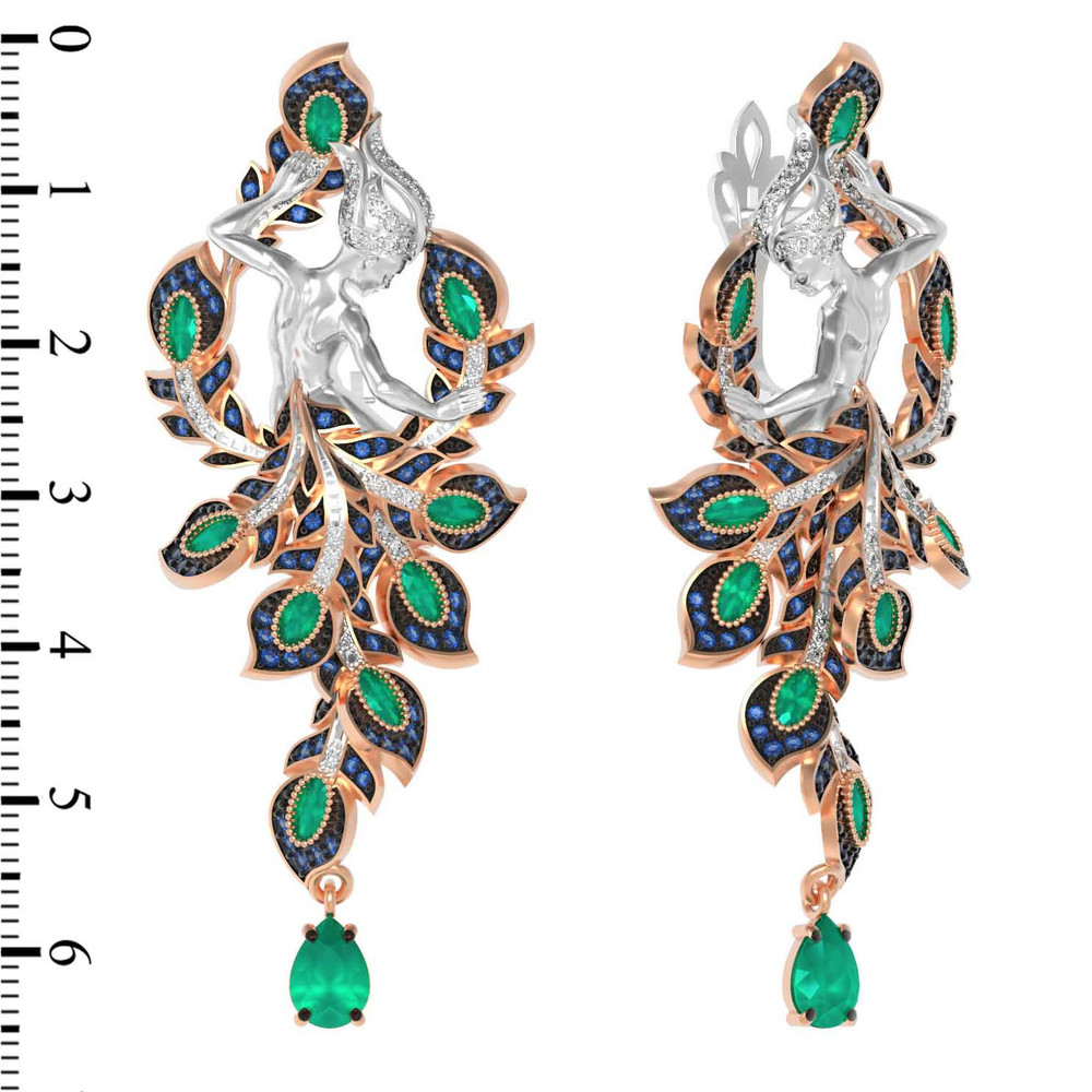 Серьги из золота c фианитом и хризопразом