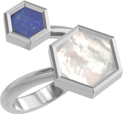 Кольцо из белого золота c лазуритом и перламутром