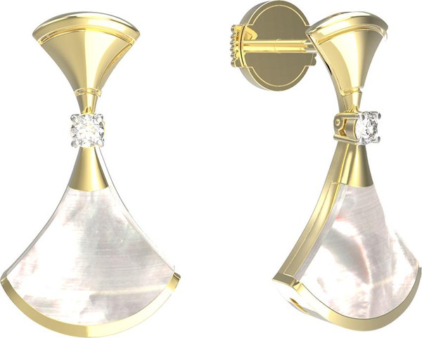 Серьги из лимонного золота c бриллиантами и перламутром