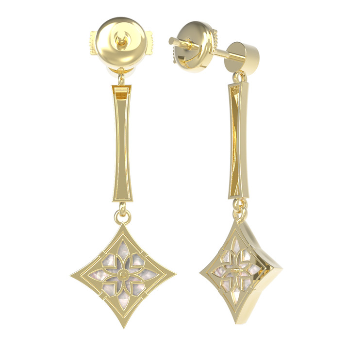 Серьги из лимонного золота c фианитом и перламутром