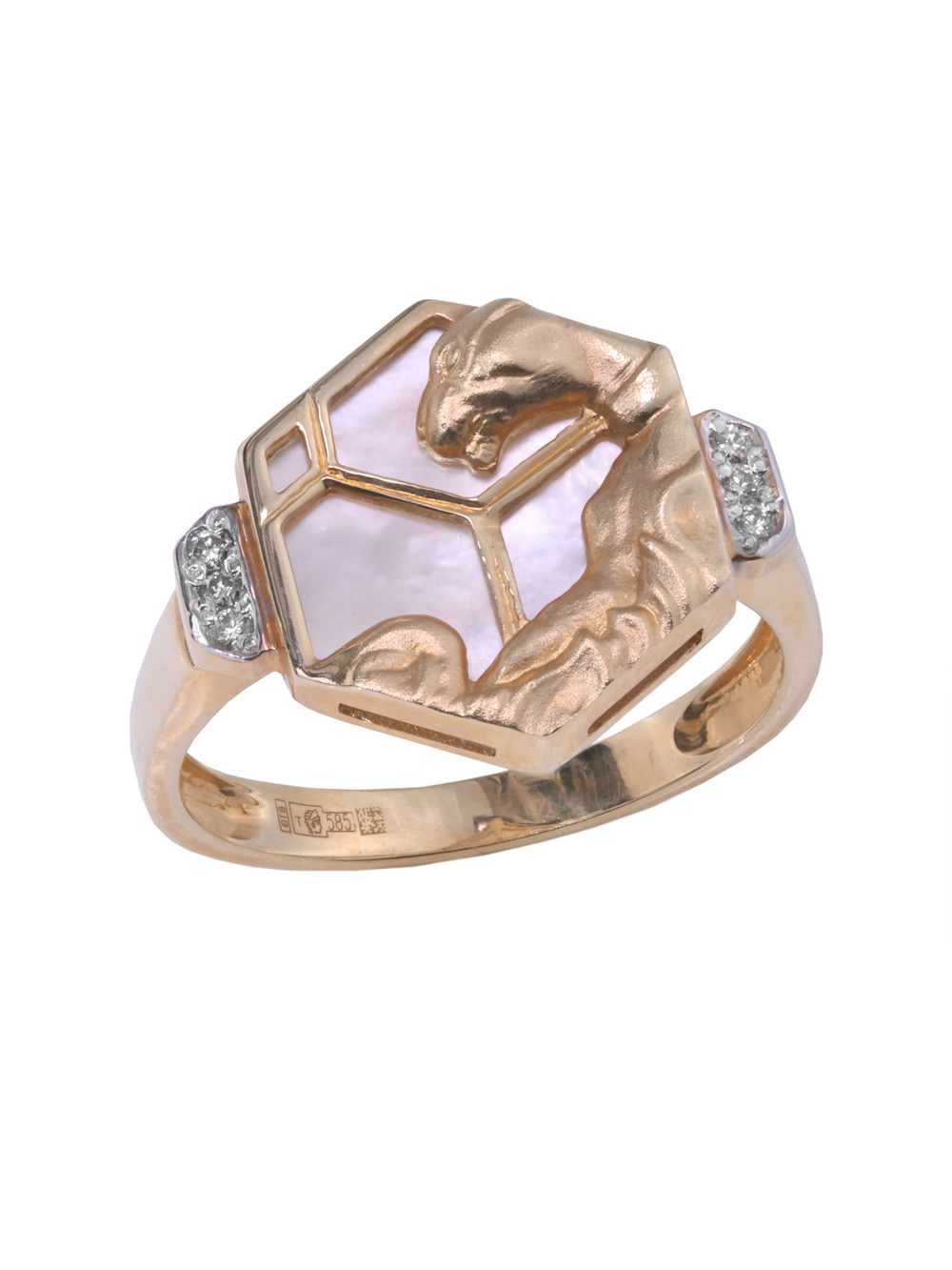 Кольцо из золота c бриллиантами и перламутром