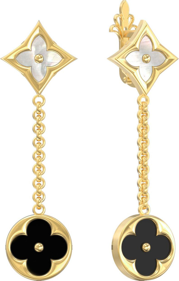 Серьги из лимонного золота c ониксом и перламутром