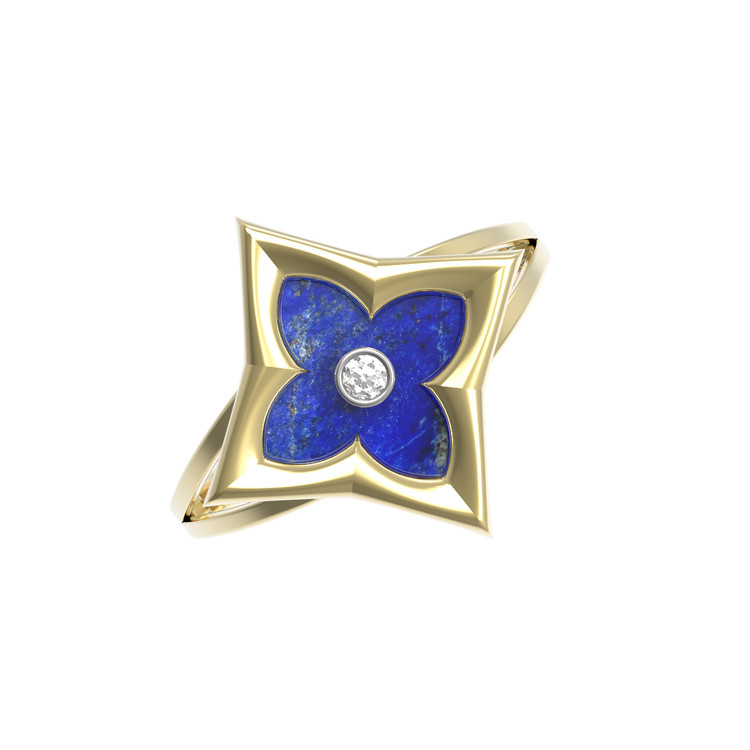 Кольцо из лимонного золота c бриллиантами и лазуритом