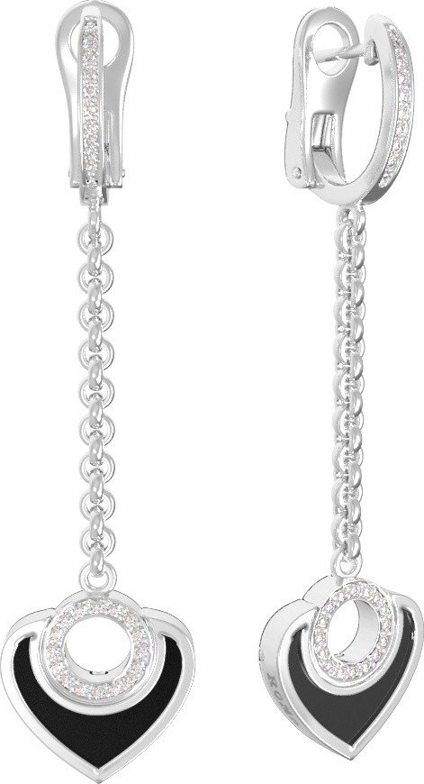 Серьги из белого золота c бриллиантами и ониксом