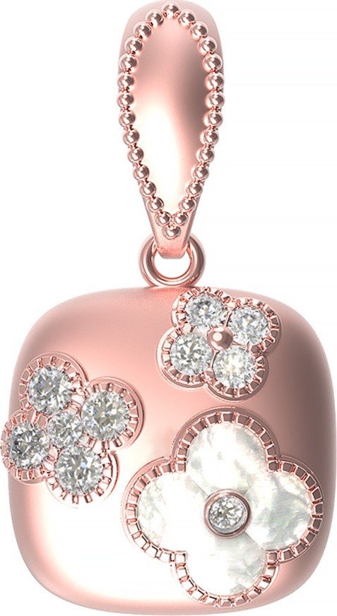 Подвеска из розового золота 585 пробы c бриллиантами и перламутром