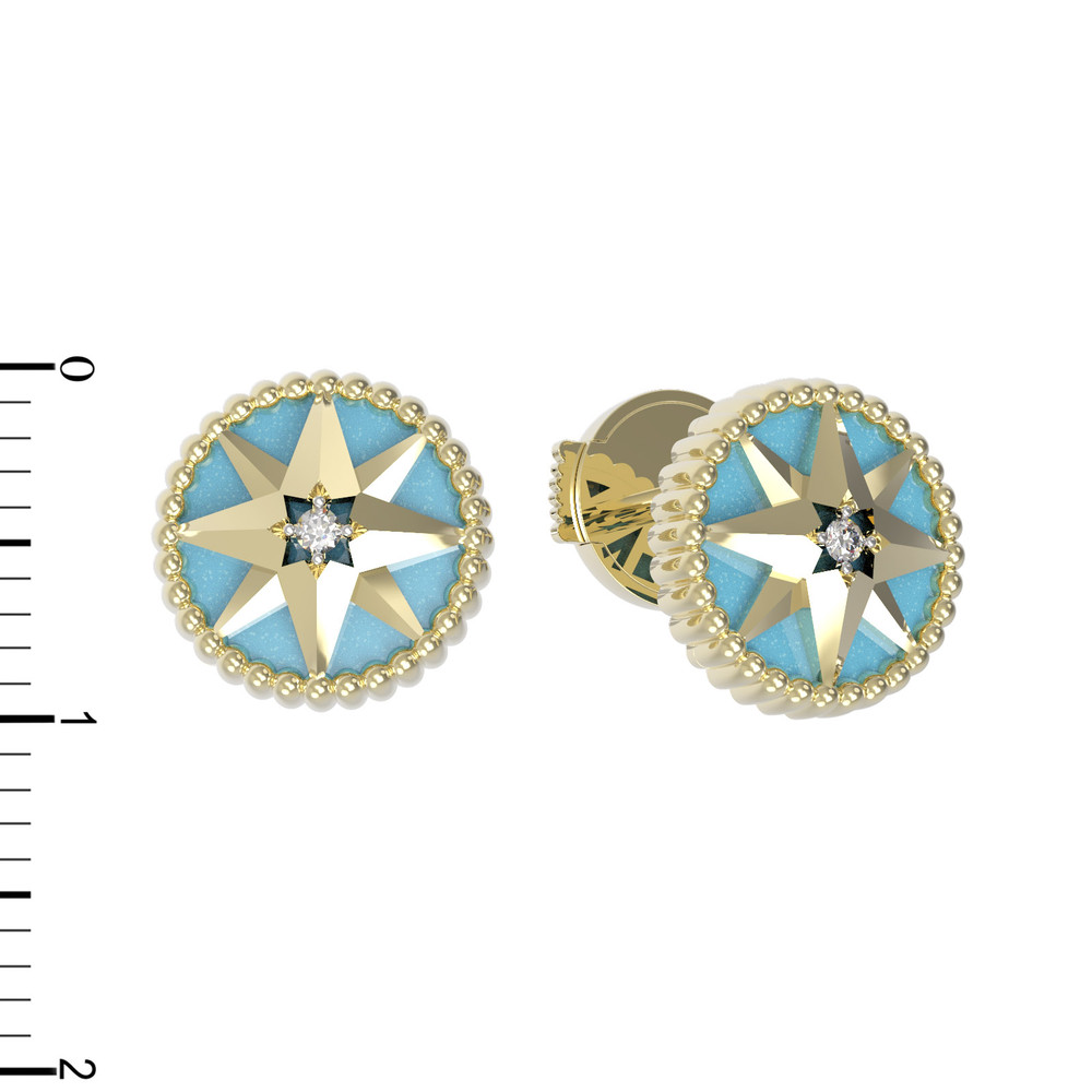 Серьги из лимонного золота c фианитом и бирюзой