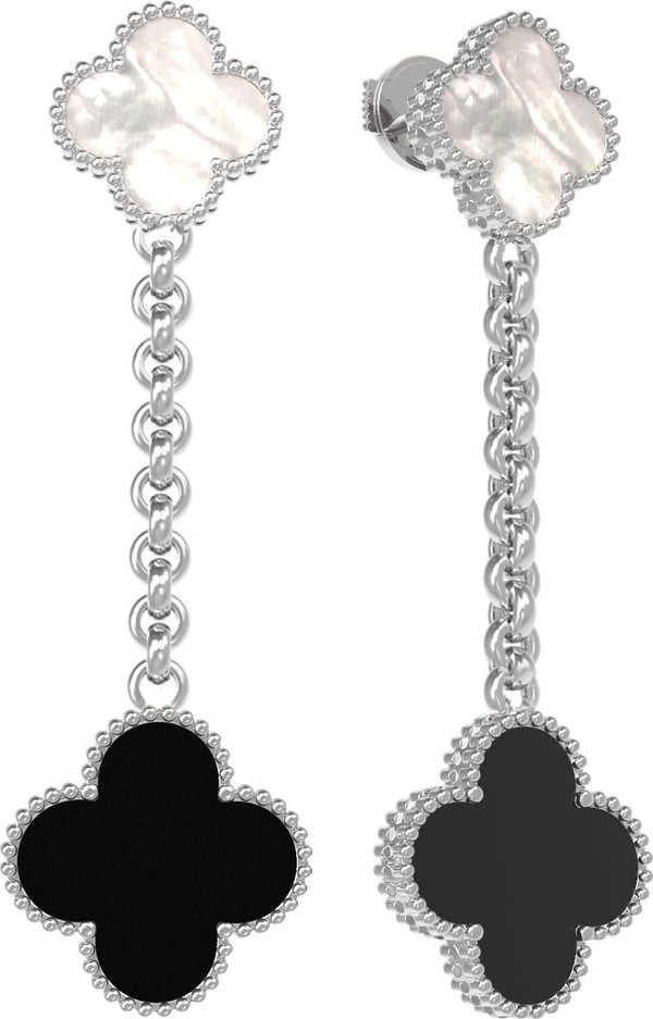 Серьги из белого золота c ониксом и перламутром