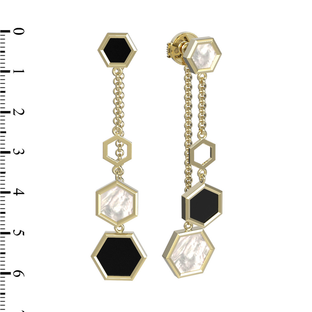 Серьги из лимонного золота c ониксом и перламутром