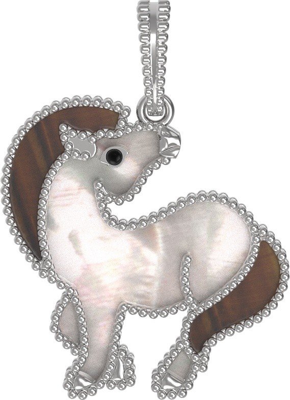 Подвеска из белого золота 585 пробы c эмалью, тигровым глазом и перламутром