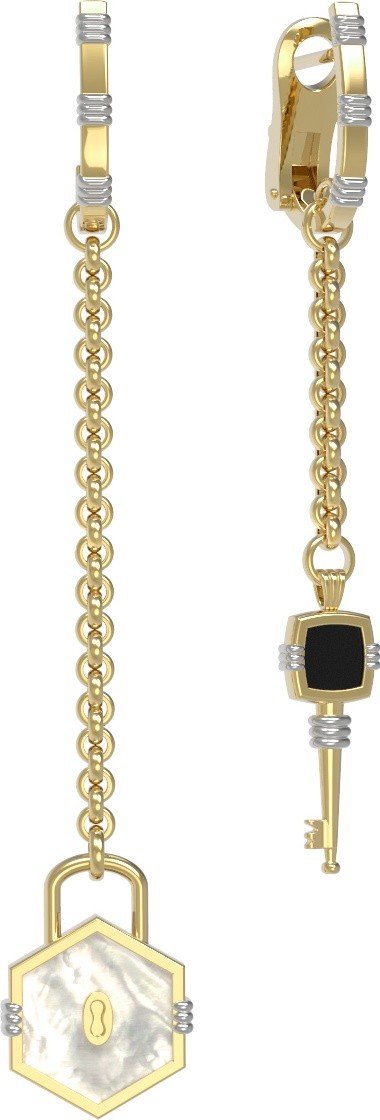 Серьги из лимонного золота 585 пробы c ониксом и перламутром