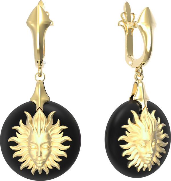 Серьги из лимонного золота c ониксом