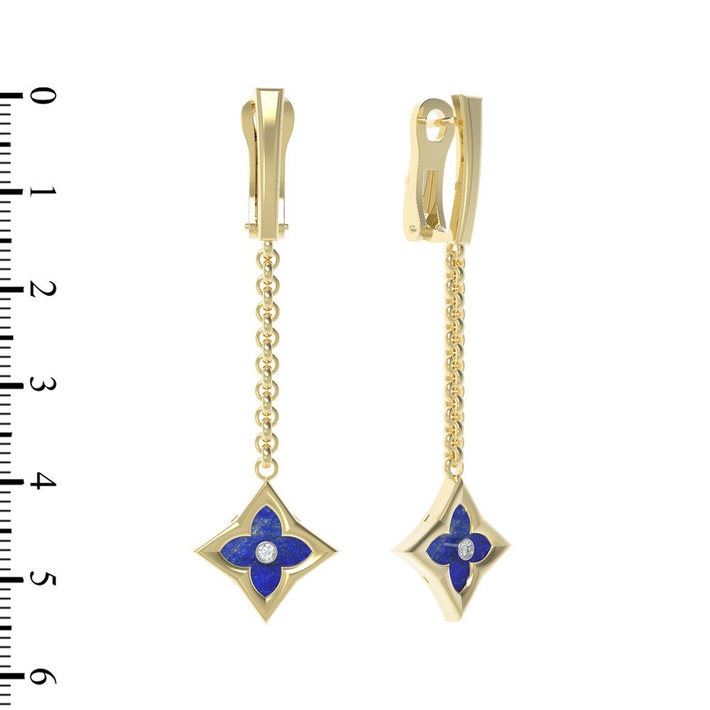 Серьги из лимонного золота c бриллиантами и лазуритом