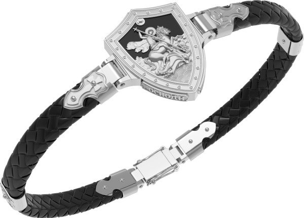 Браслет из белого золота 585 пробы c шнурком и ониксом