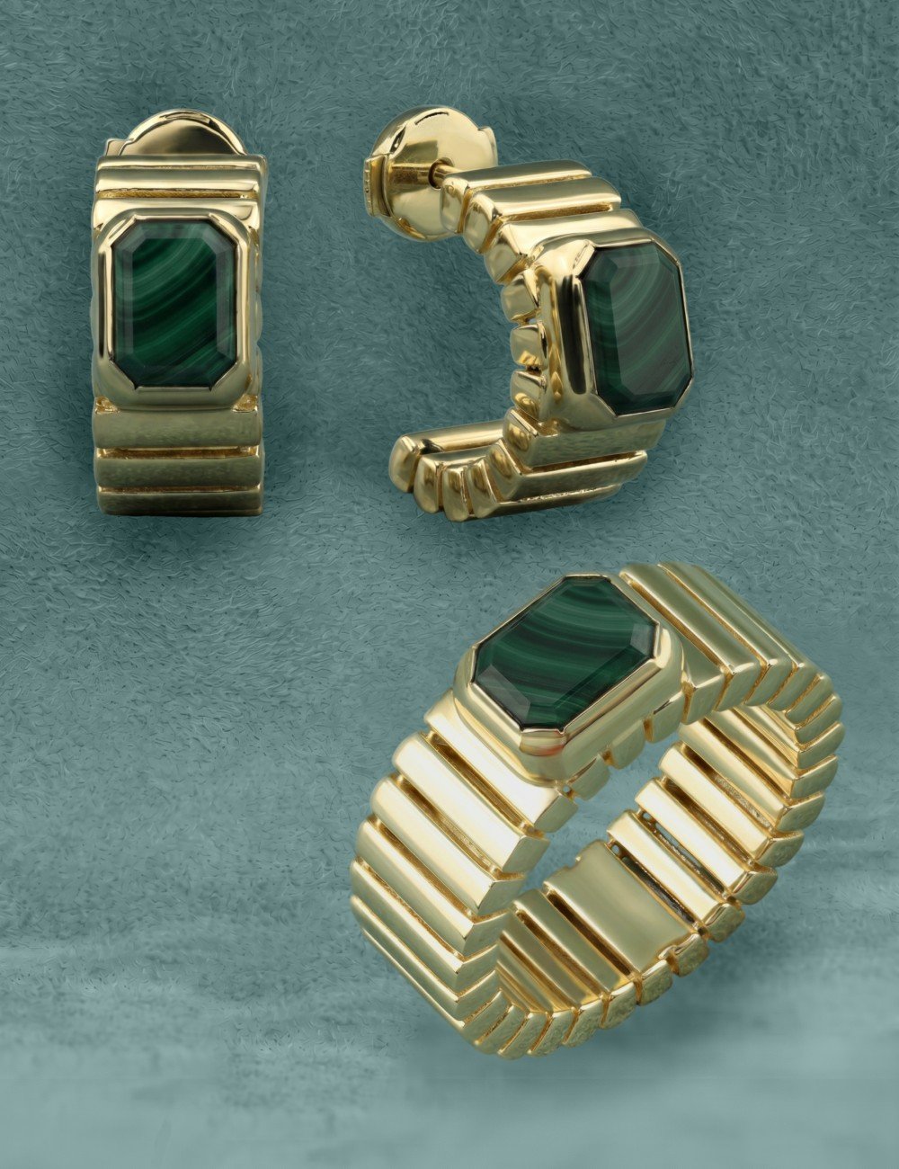 Серьги из лимонного золота c малахитом