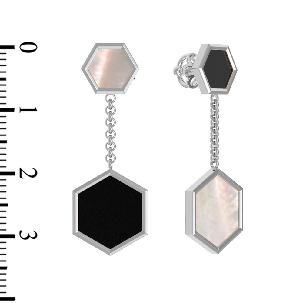 Серьги из белого золота c ониксом и перламутром