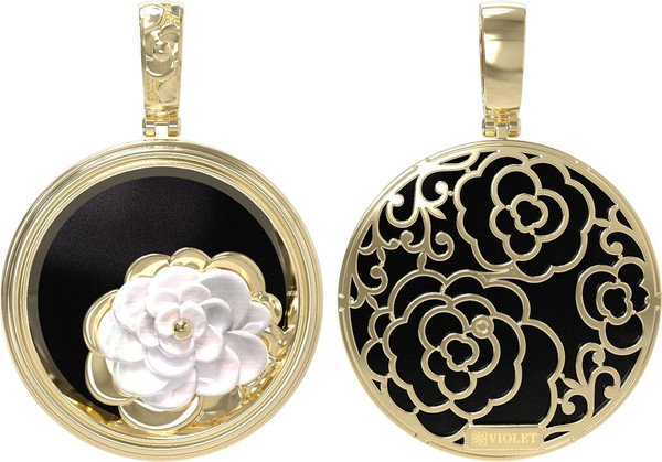 Подвеска из лимонного золота c ониксом и перламутром