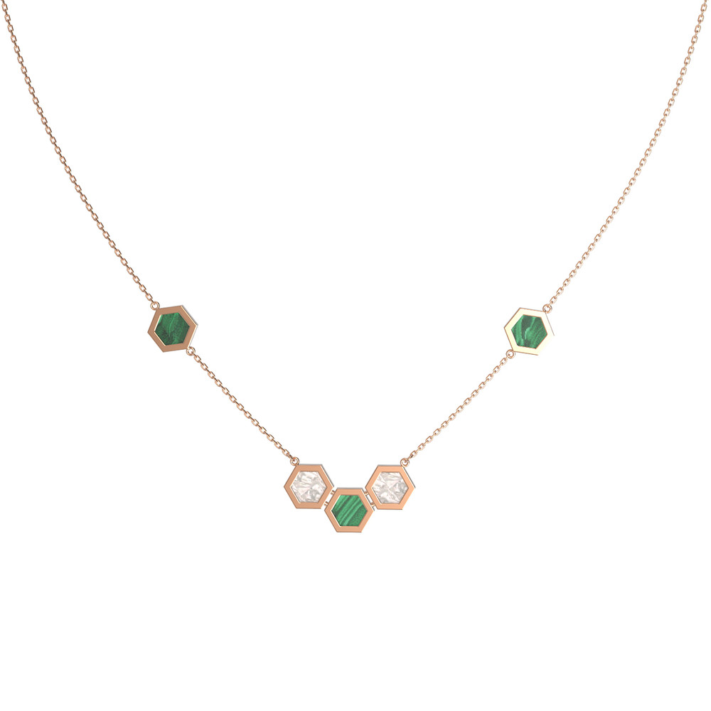 Колье из золота c малахитом и перламутром