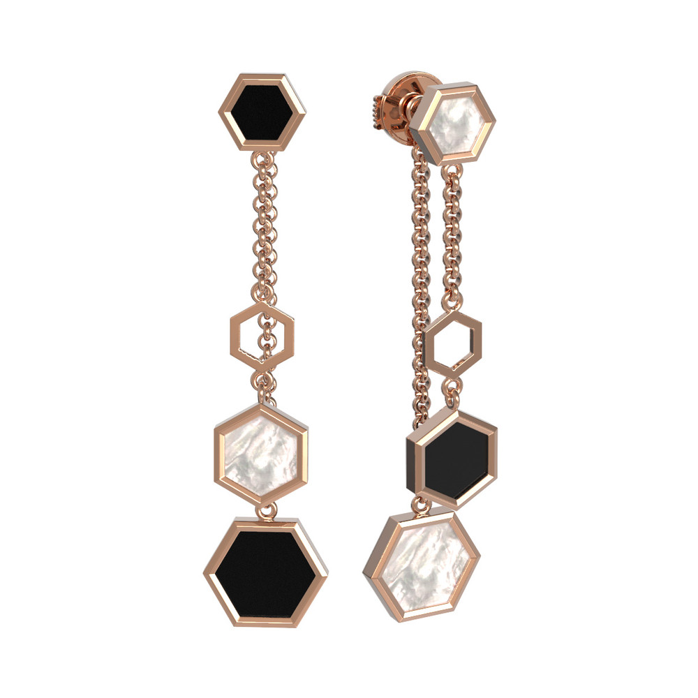 Серьги из золота c ониксом и перламутром