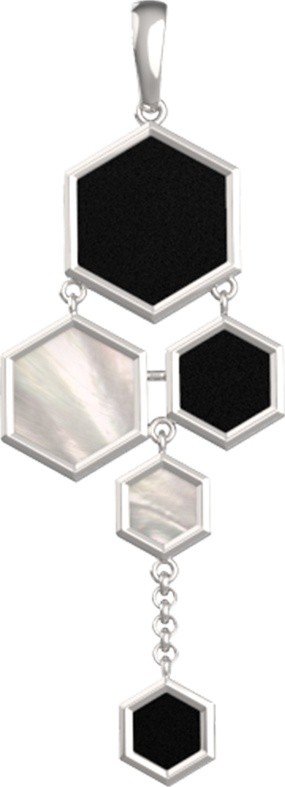 Подвеска из белого золота c ониксом и перламутром