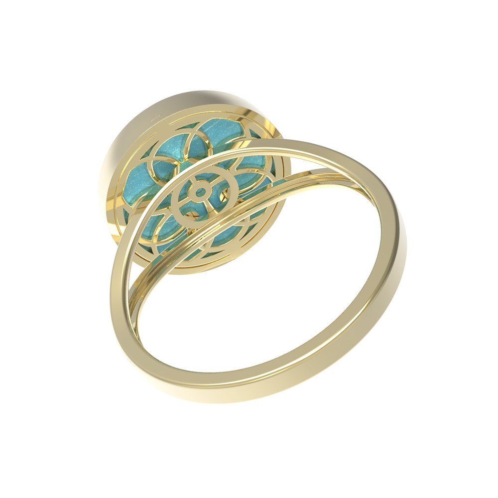 Кольцо из лимонного золота c бриллиантами и бирюзой