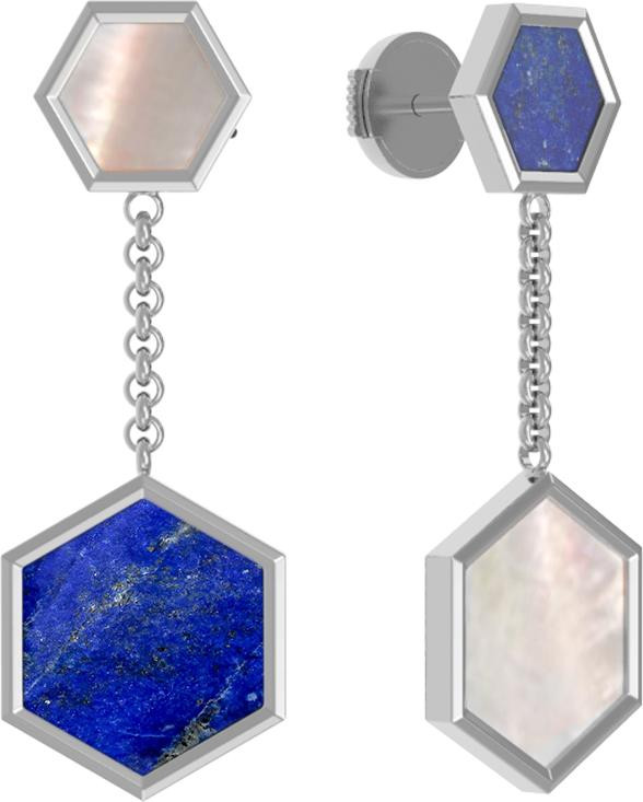 Серьги из белого золота c лазуритом и перламутром