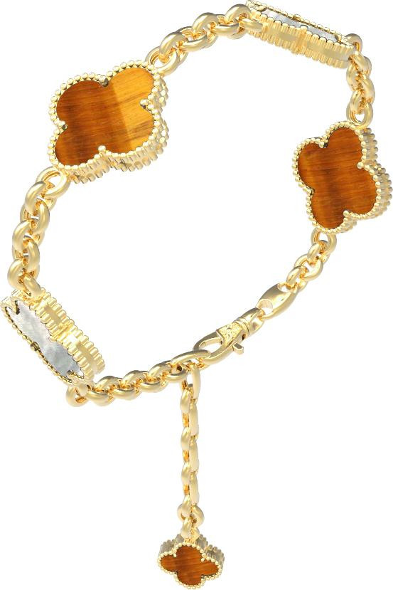 Браслет из лимонного золота c тигровым глазом и перламутром