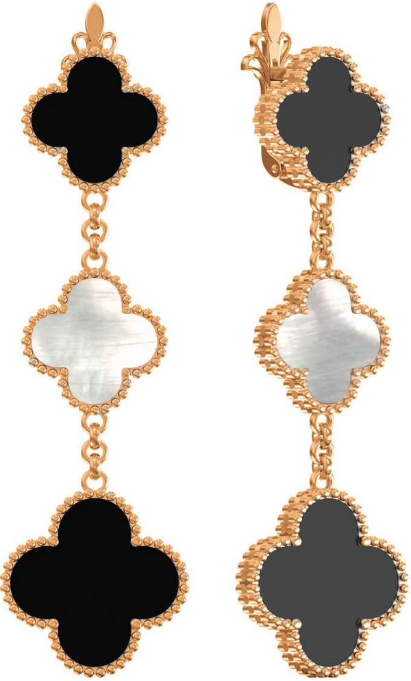 Серьги из золота c ониксом и перламутром