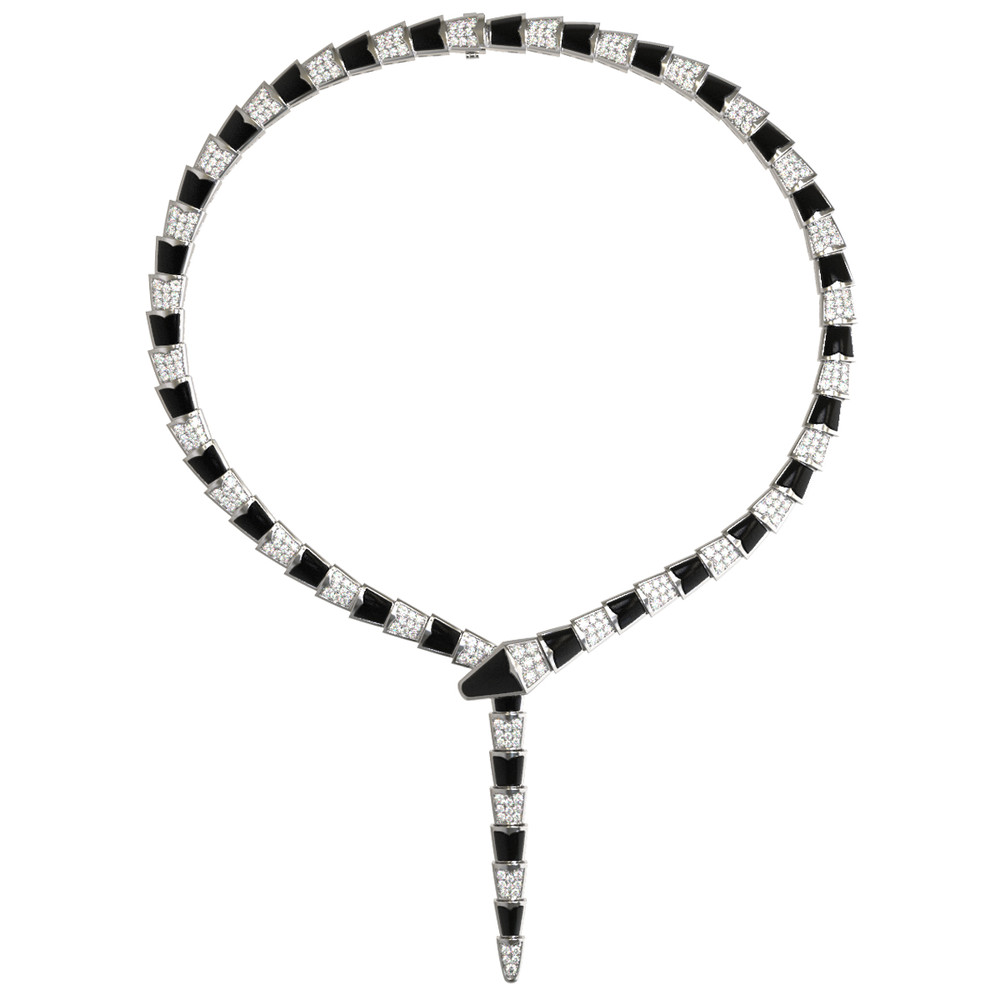 Колье из белого золота c бриллиантами и ониксом