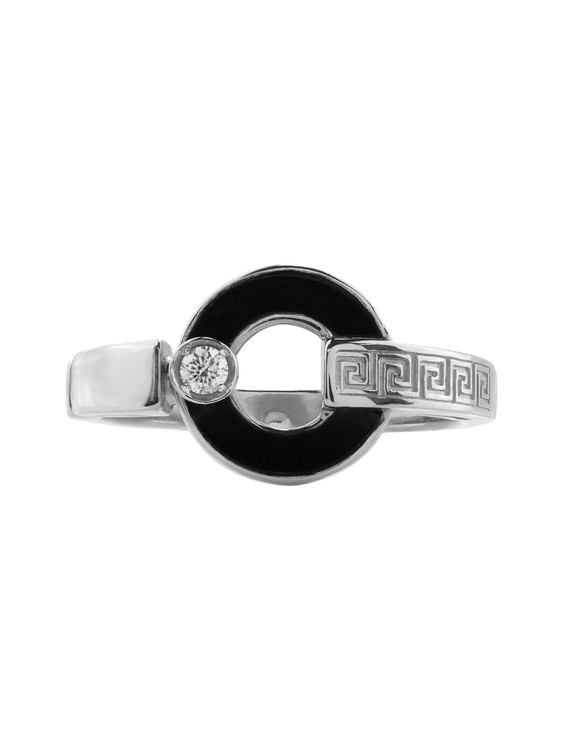 Кольцо из белого золота c бриллиантами и ониксом