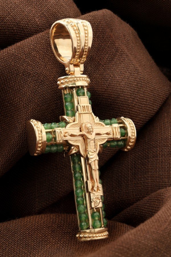 Крест из золота c хризопразом