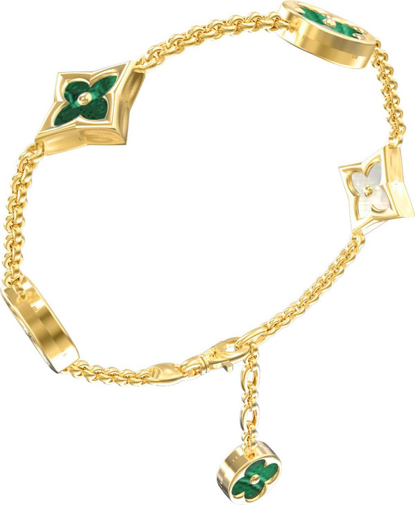 Браслет из лимонного золота c малахитом и перламутром