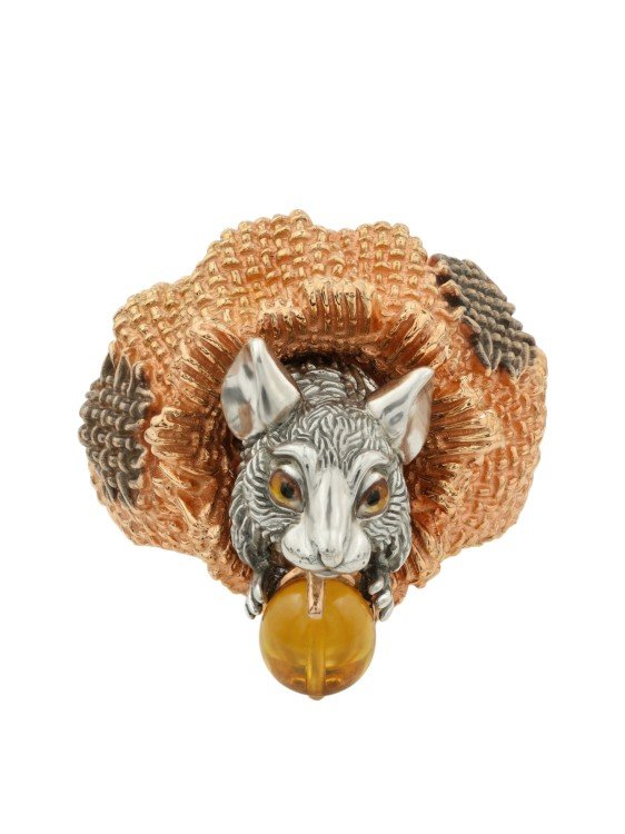 Кольцо из золота c эмаль и янтарём