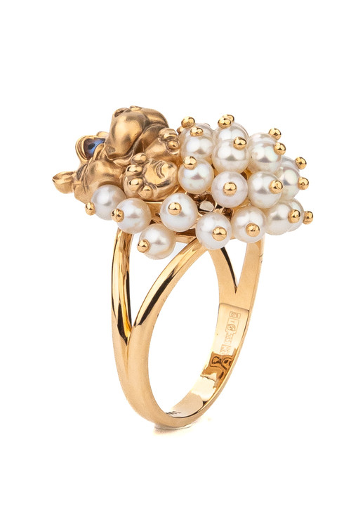 Кольцо из золота c эмаль и жемчугом