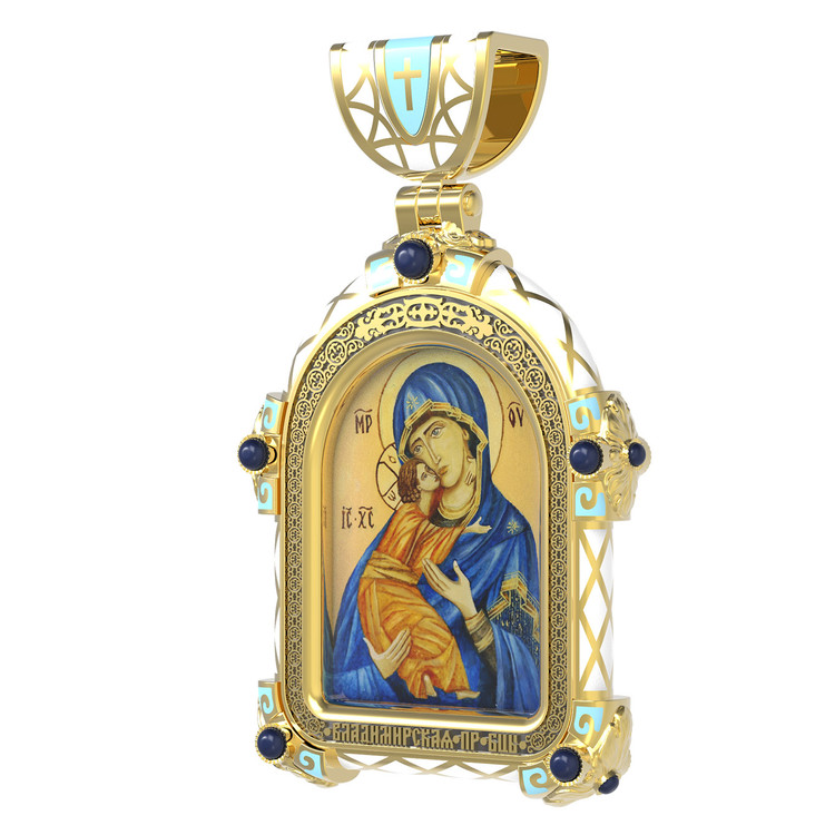 Образок из лимонного золота c эмаль , иконописью и темперой