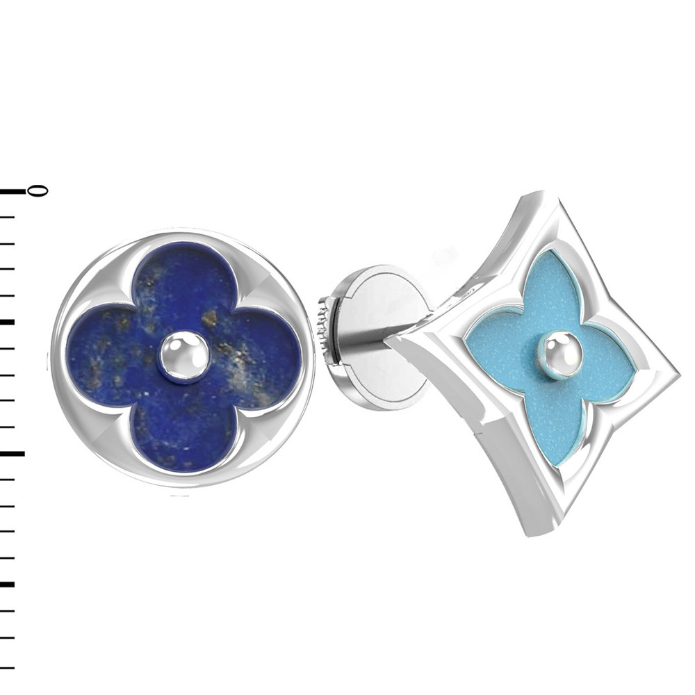 Серьги из белого золота c бирюзой и лазуритом