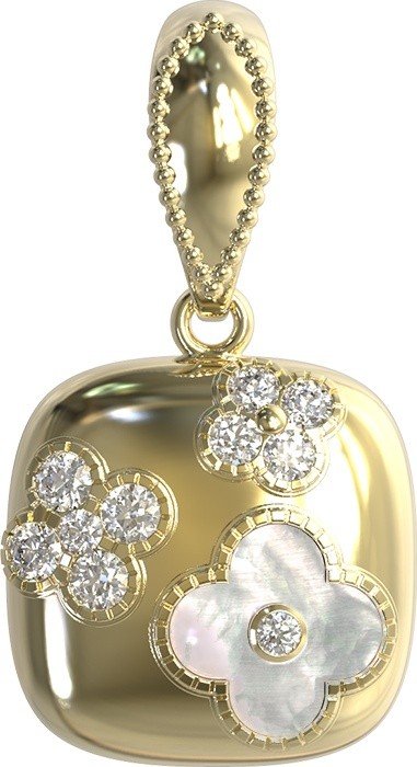 Подвеска из лимонного золота 585 пробы c бриллиантами и перламутром