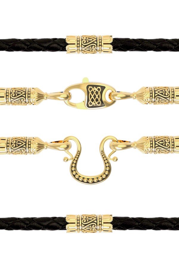 Гайтан из лимонного золота 585 пробы c кожаным шнурком